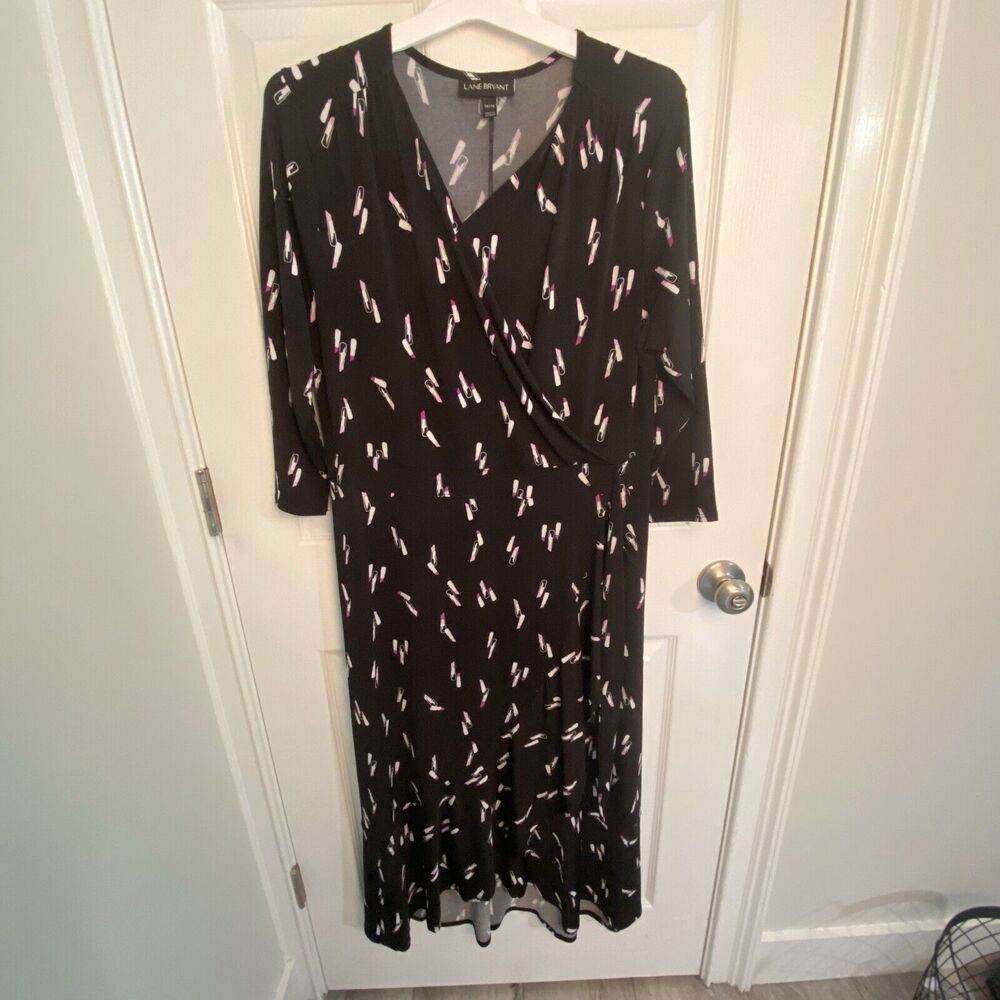 Lane Bryant Dress Womens Plus Size 14 16 Lipstick Print Midi